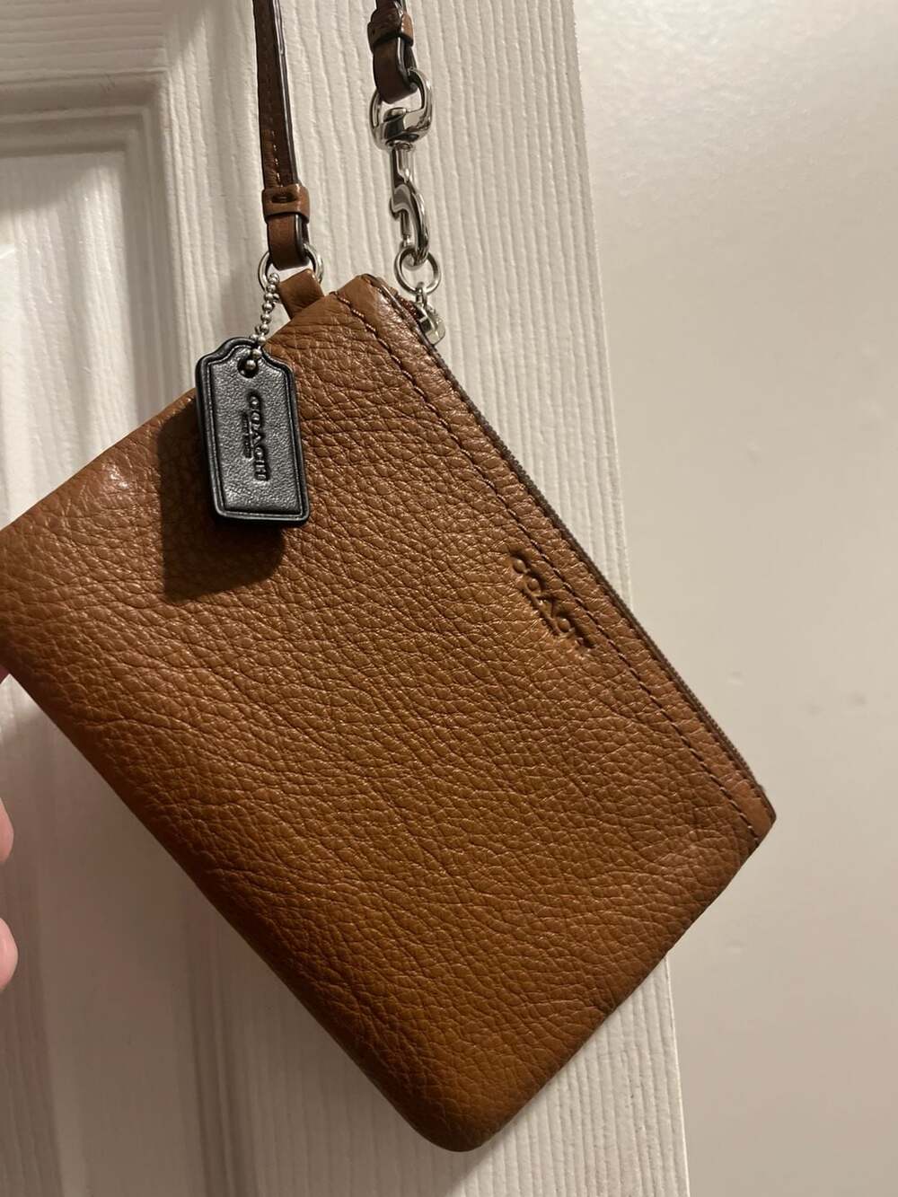 Coach Small Corner Zip Wristlet in Brown Pebbled Leather